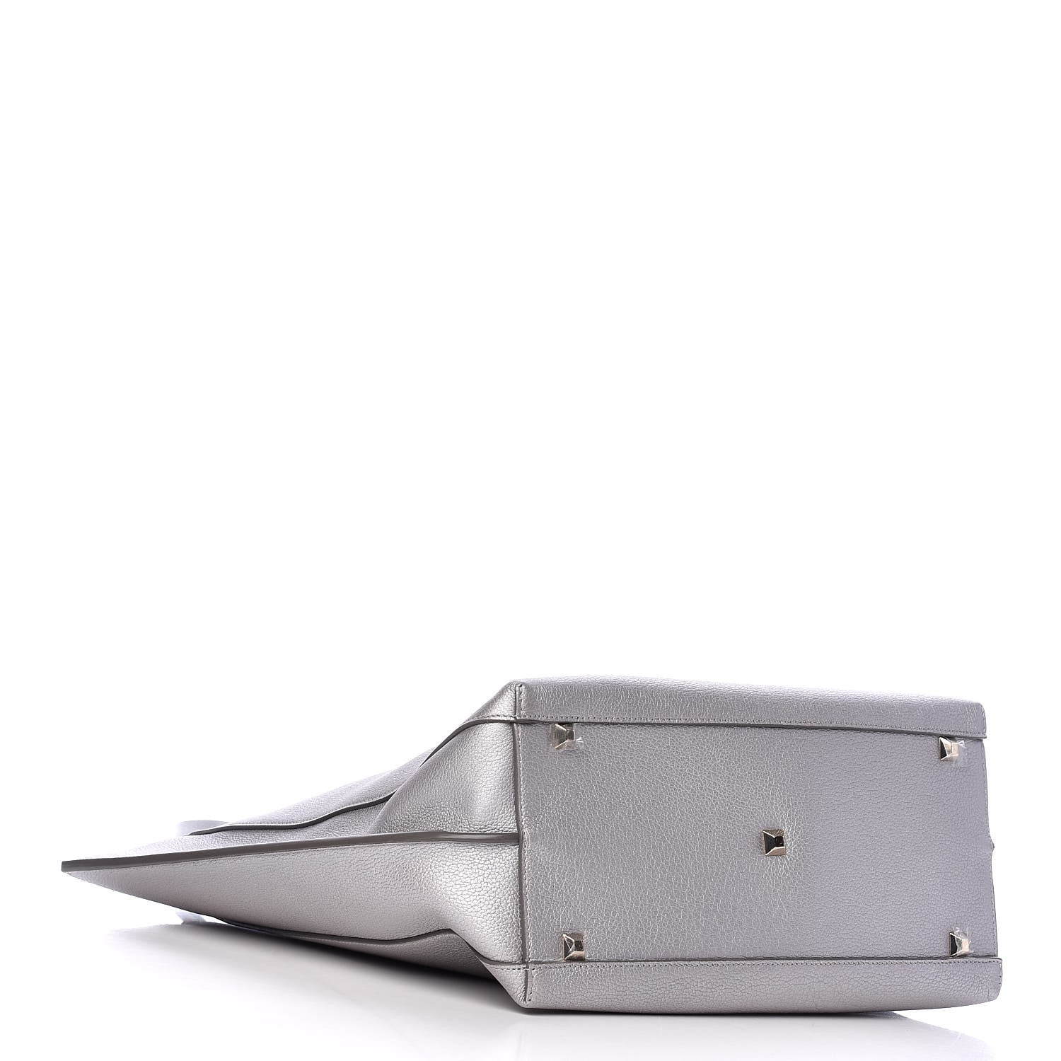 MCM Metallic Grained Calfskin Medium Top Zip Tote Spike Silver 4 of 9