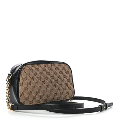 Gucci Monogram Matelasse Diagonal Small GG Marmont Chain Shoulder Bag Beige Black 3 of 10