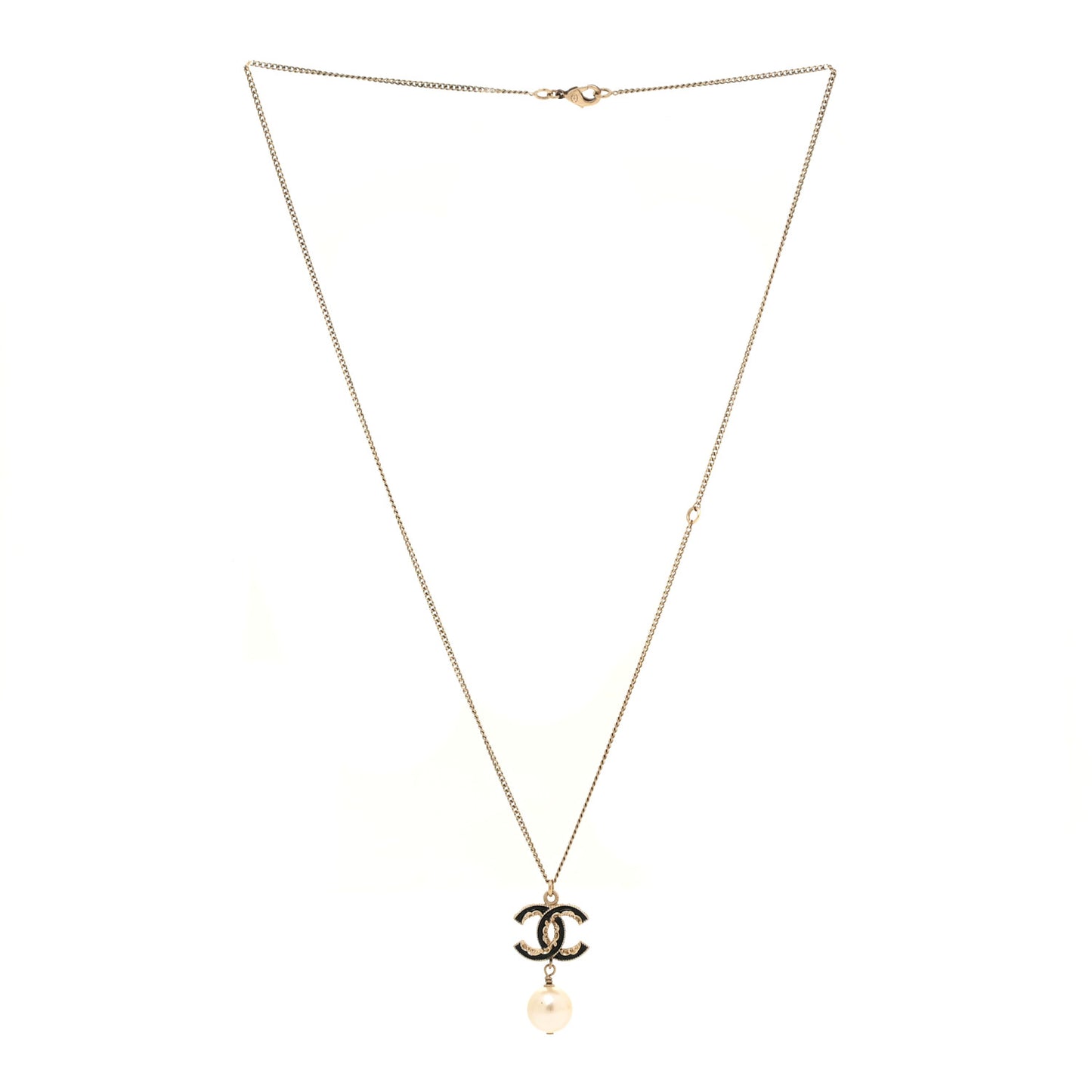 Enamel Pearl CC Baroque Drop Necklace Black Gold