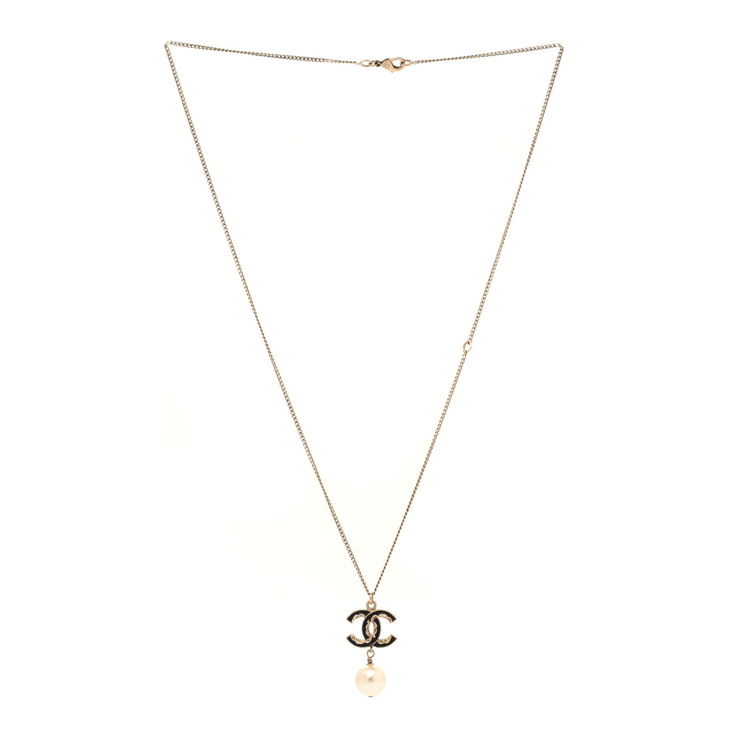 Chanel Enamel Pearl CC Baroque Drop Necklace Black Gold 3 of 5