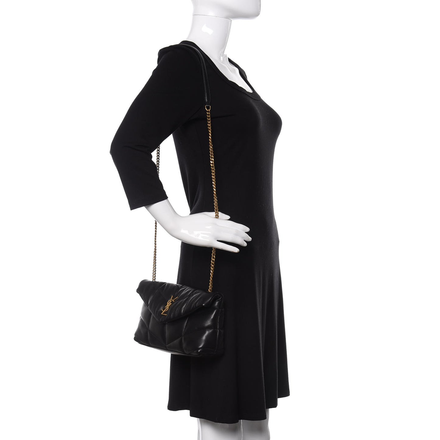 Lambskin Quilted Toy Loulou Puffer Monogram Chain Satchel Black