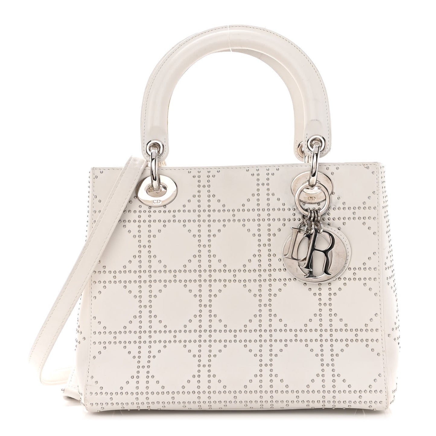 Lambskin Studded Cannage Medium Lady Dior White