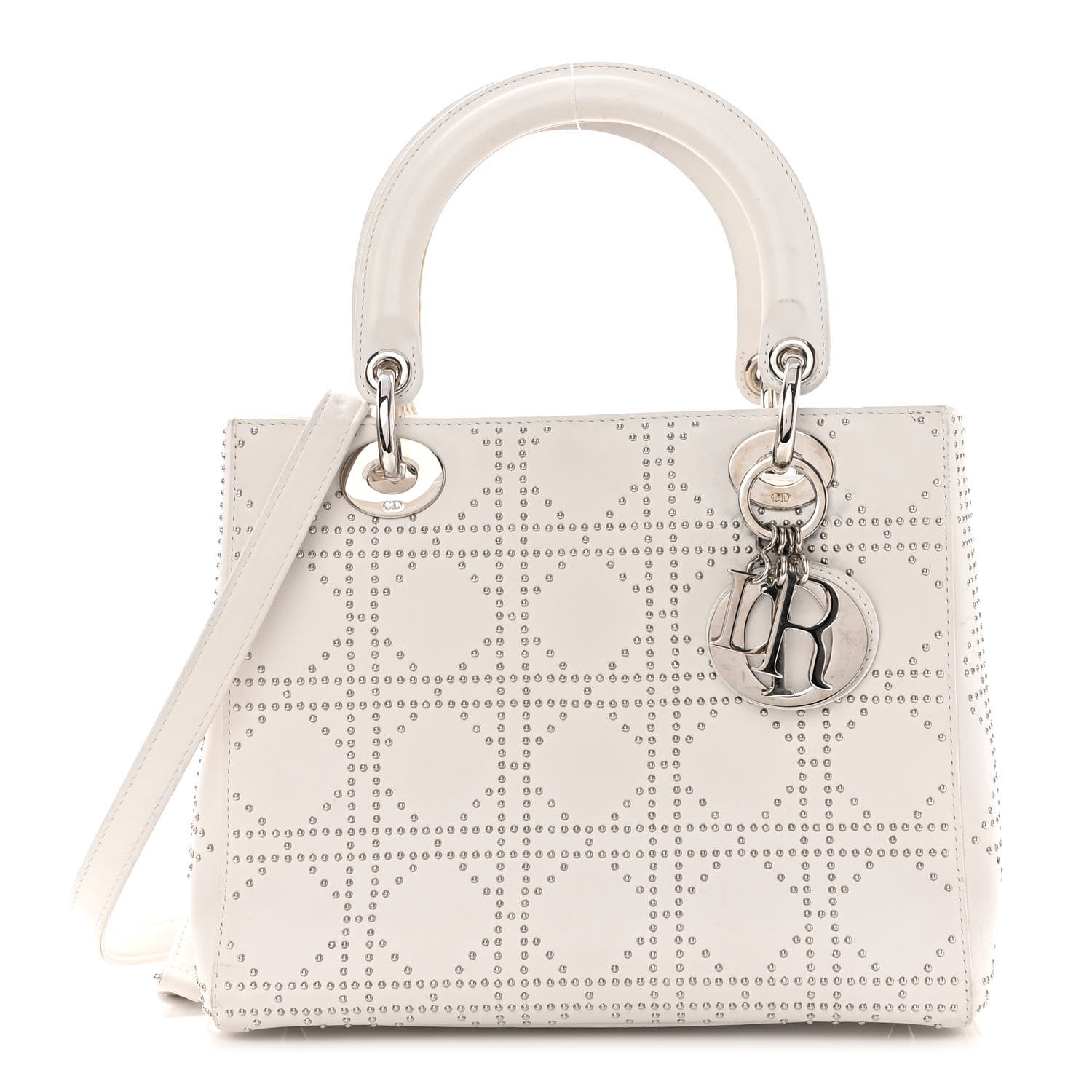 Christian Dior Lambskin Studded Cannage Medium Lady Dior White 1 of 13