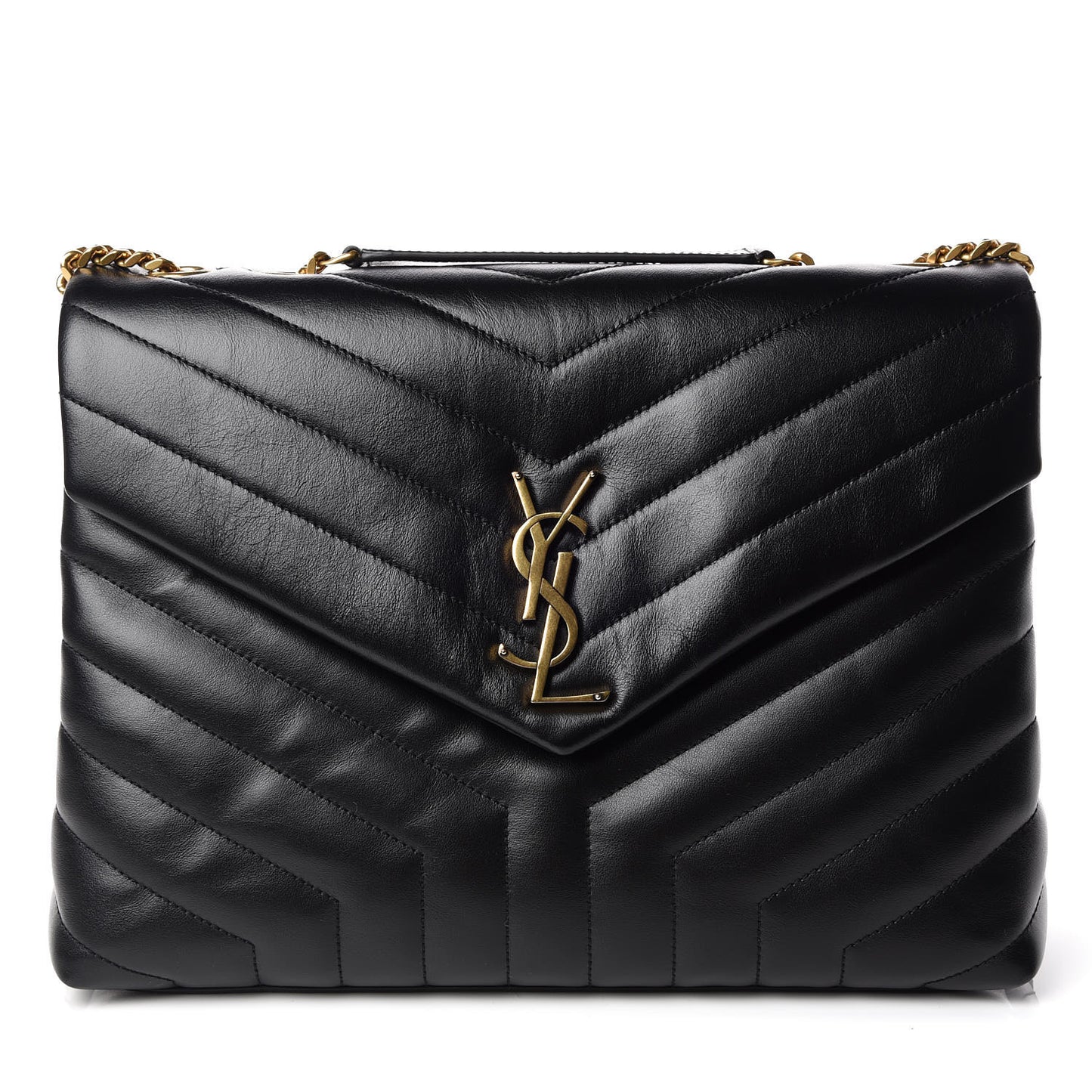 Calfskin Y Quilted Monogram Medium Loulou Chain Satchel Black