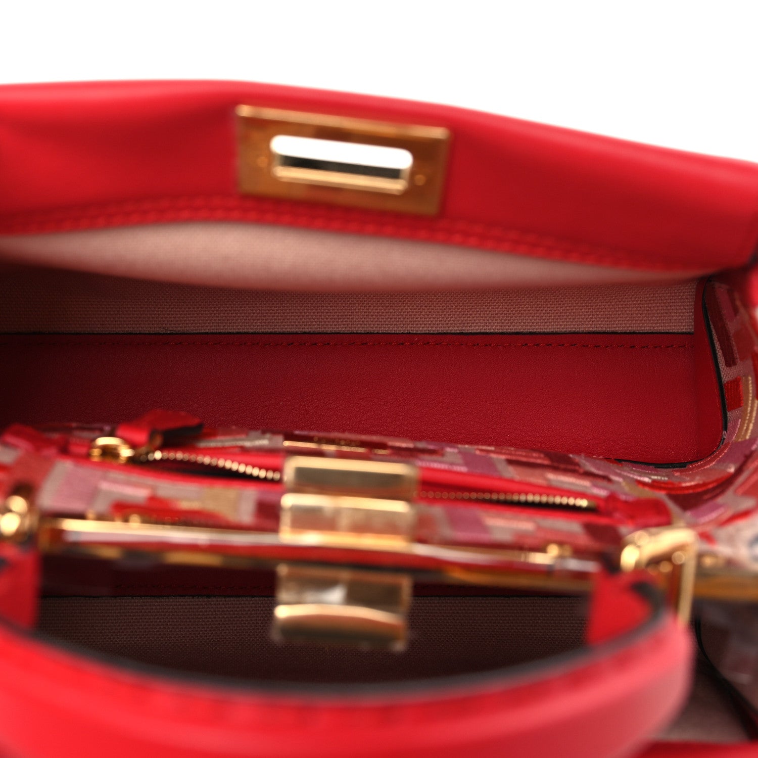 Fendi Vitello Seta Canvas FF Embroidered Mini Peekaboo Iconic Satchel Rosso Cardinale Multicolor 5 of 6