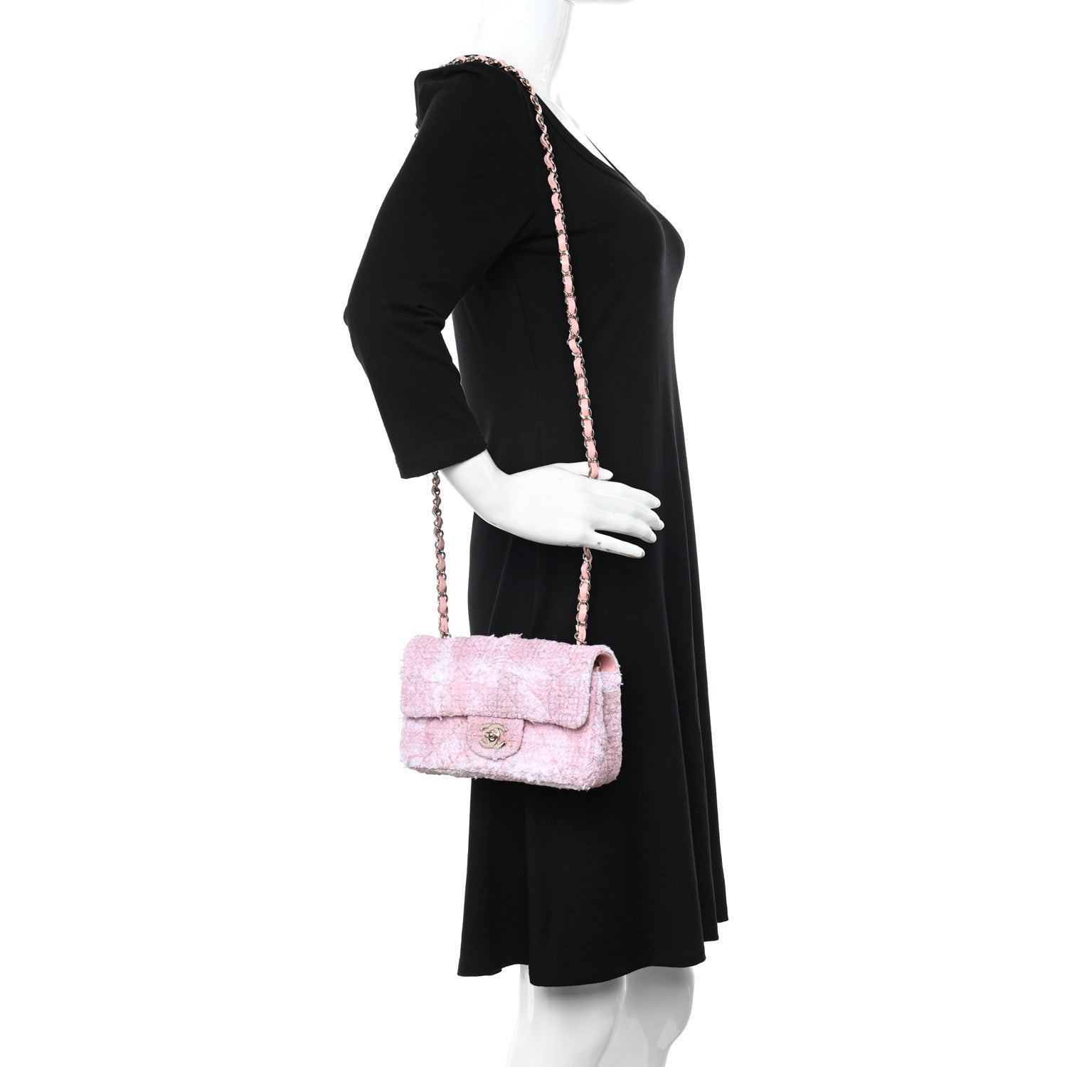 Chanel Tweed Quilted Mini Rectangular Flap Light Pink White 2 of 11