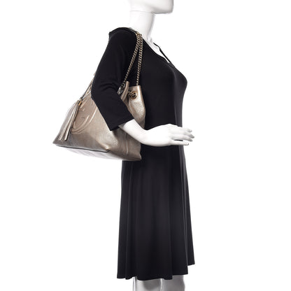 Gucci Metallic Pebbled Calfskin Medium Soho Chain Shoulder Bag Golden Beige 2 of 13