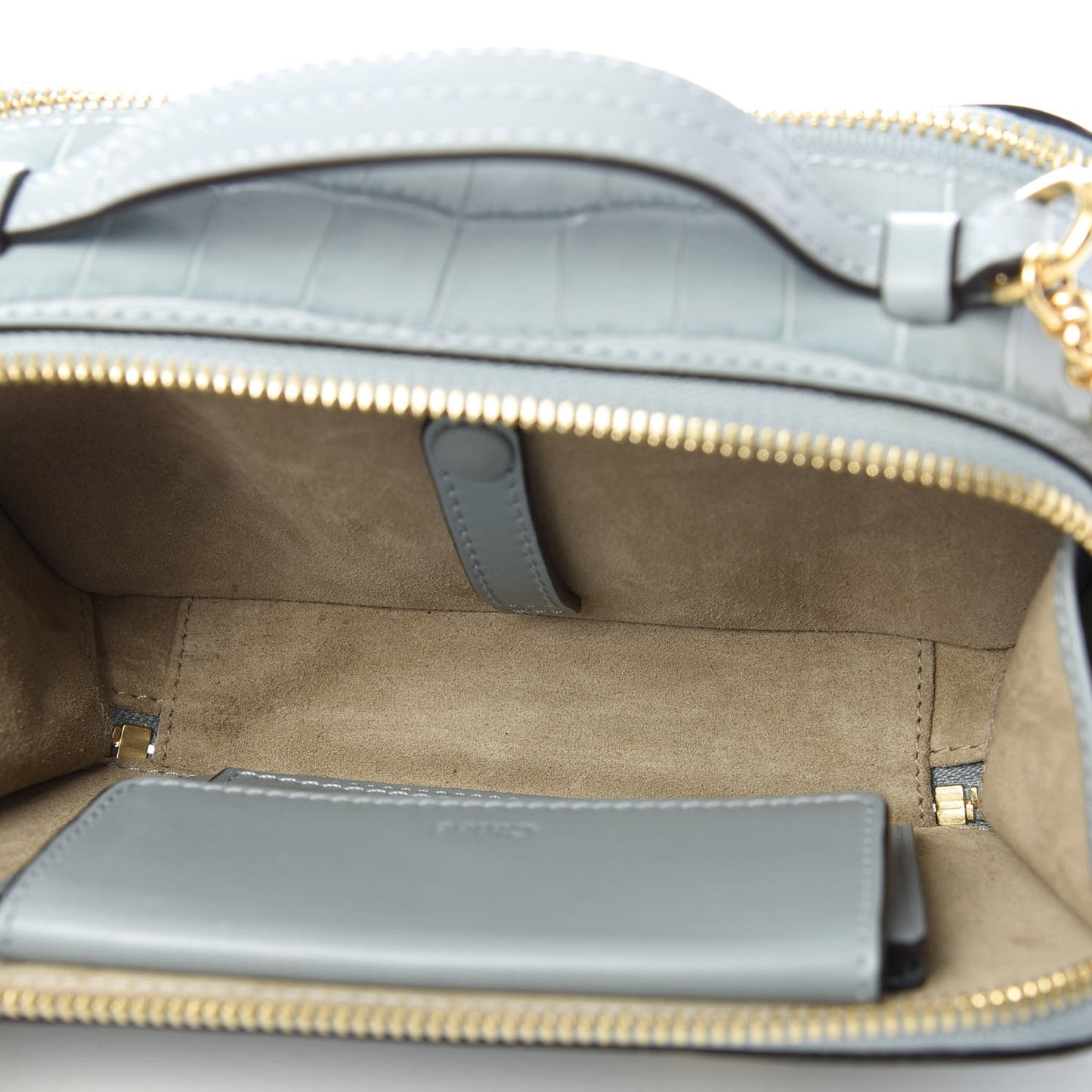 Calfskin Crocodile Embossed Mini C Vanity Bag Faded Blue