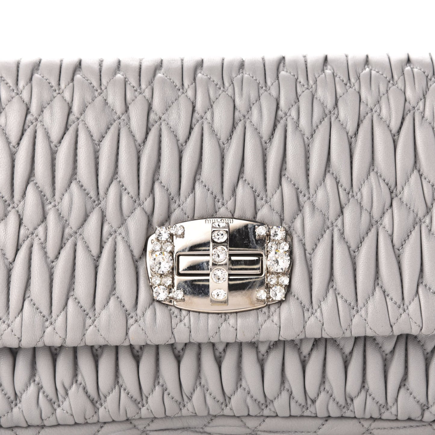 Nappa Matelasse Crystal Flap Clutch Grey