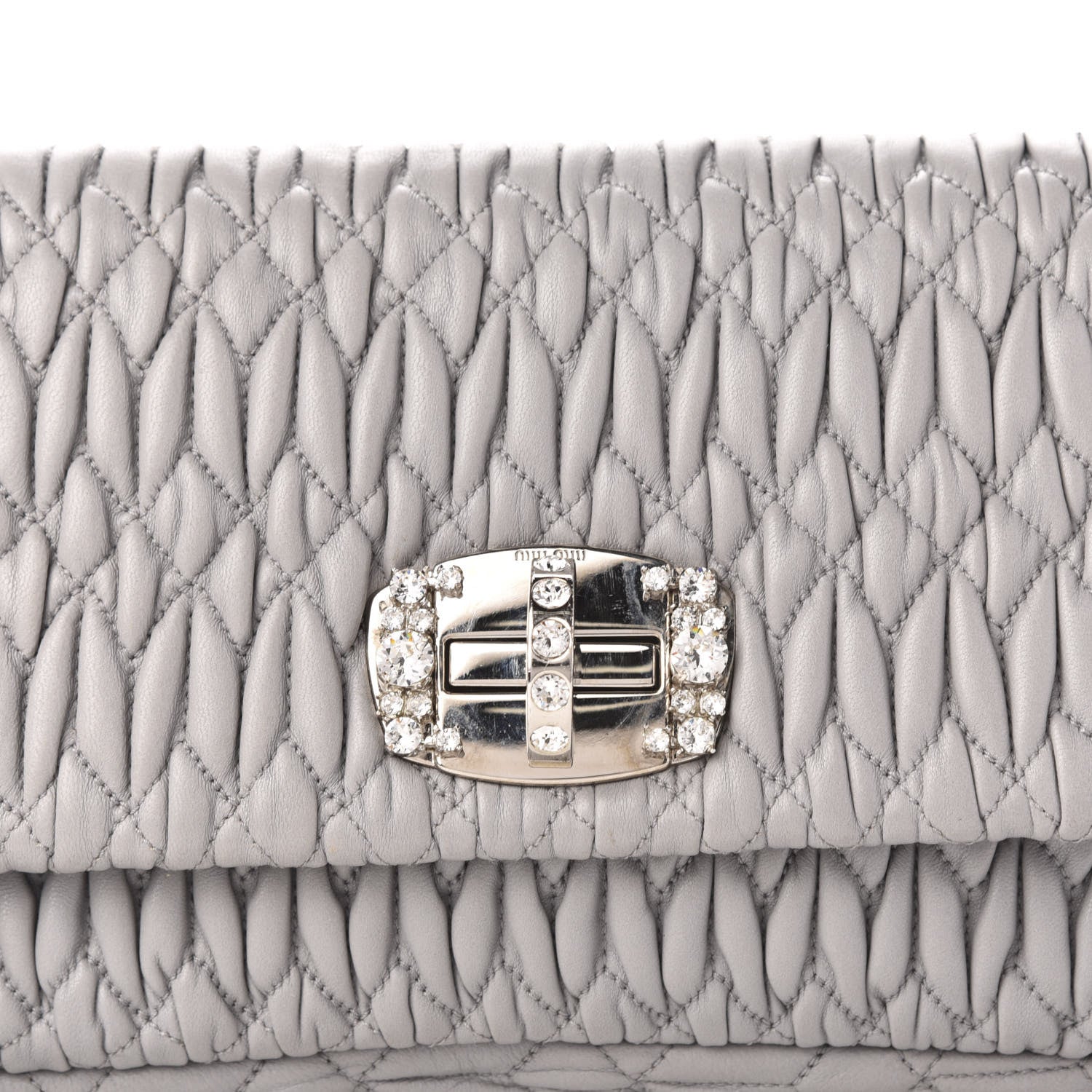 Miu Miu Nappa Matelasse Crystal Flap Clutch Grey 10 of 11