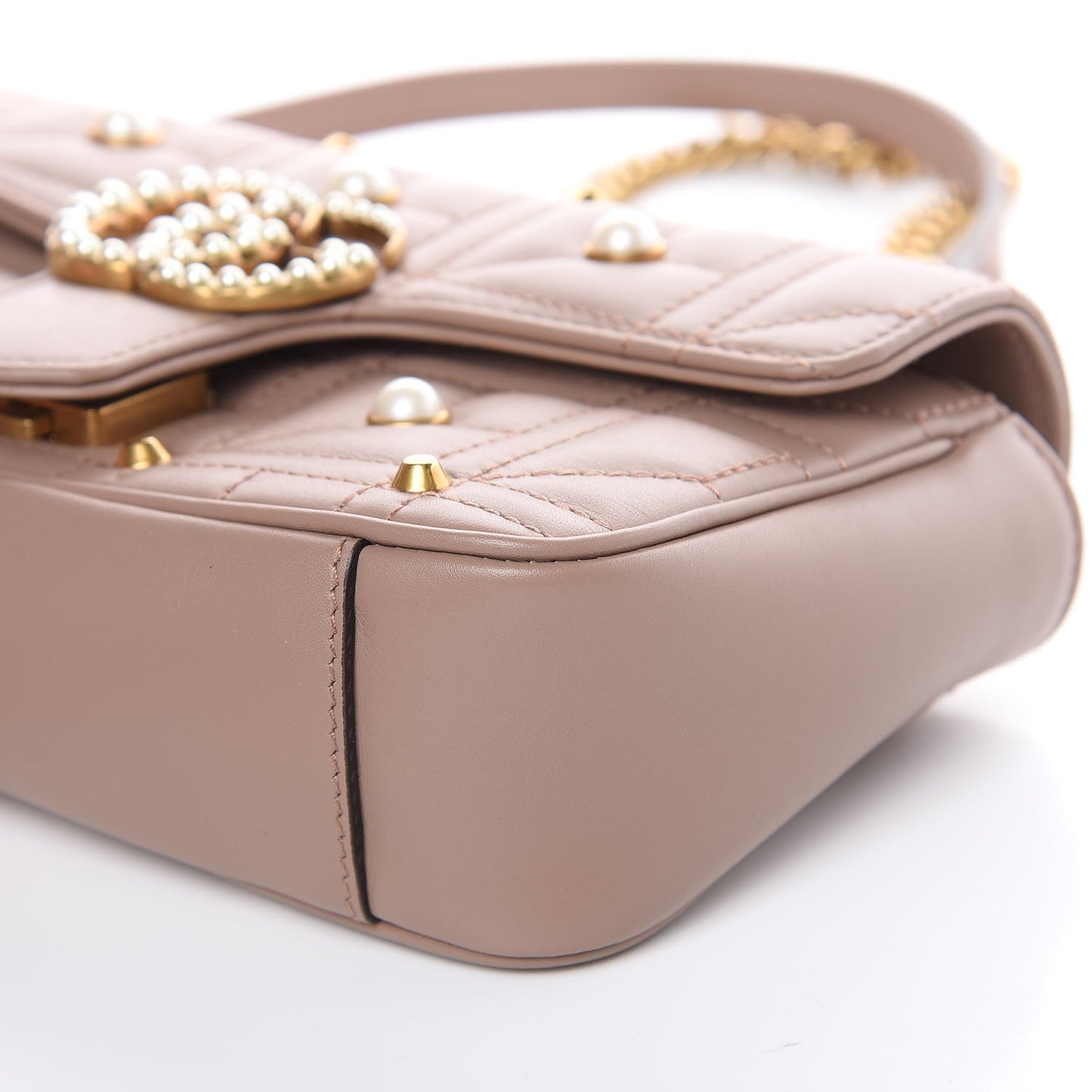 Calfskin Matelasse Studded Mini Pearly GG Marmont Shoulder Bag Porcelain Rose