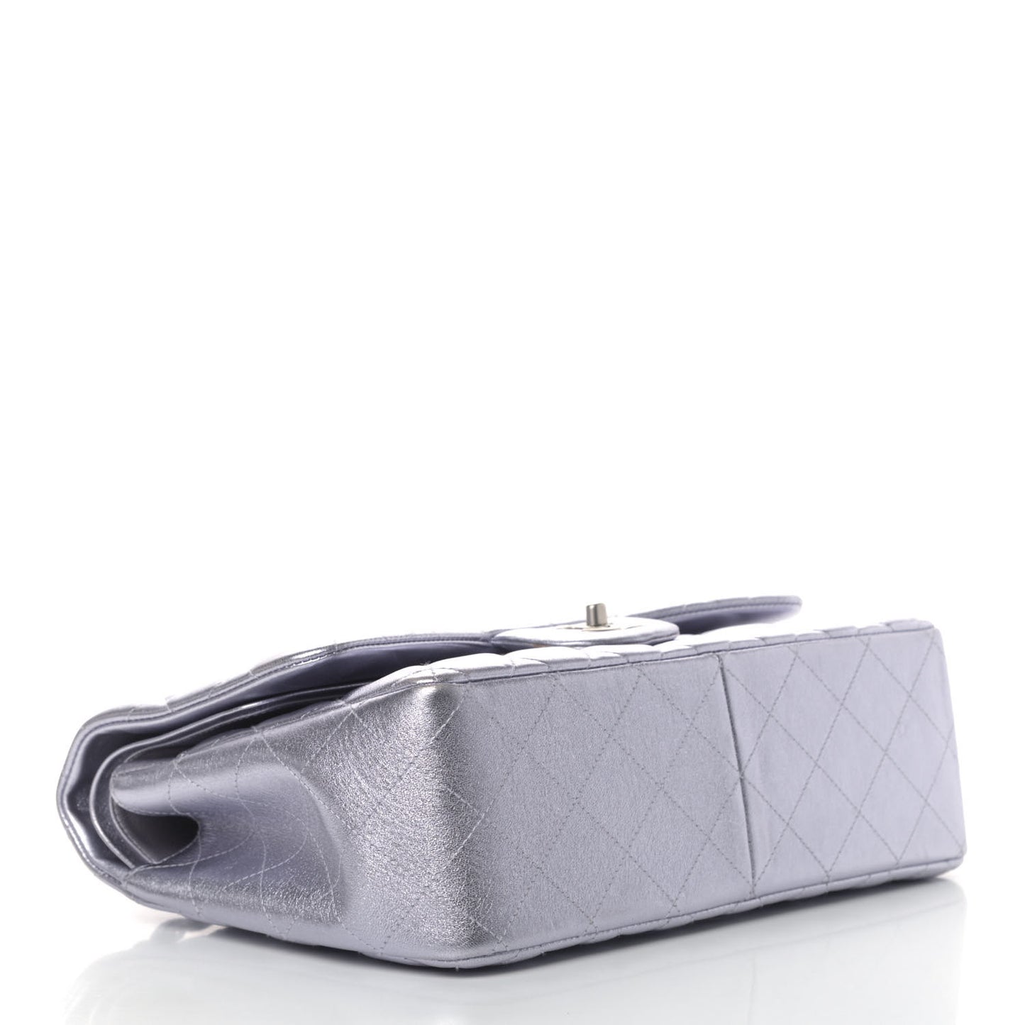 Metallic Lambskin Quilted Jumbo Double Flap Light Grey