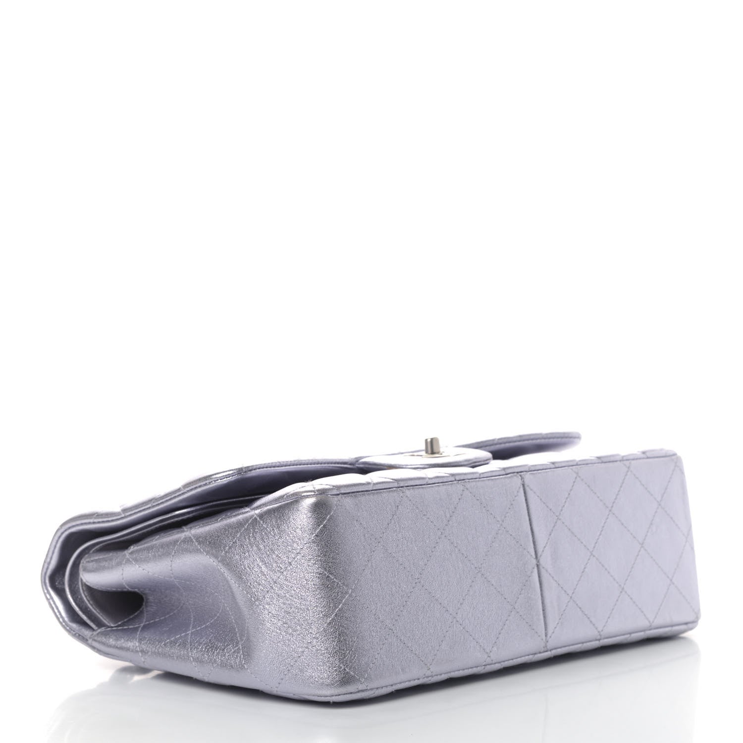 Chanel Metallic Lambskin Quilted Jumbo Double Flap Light Grey 3 of 5