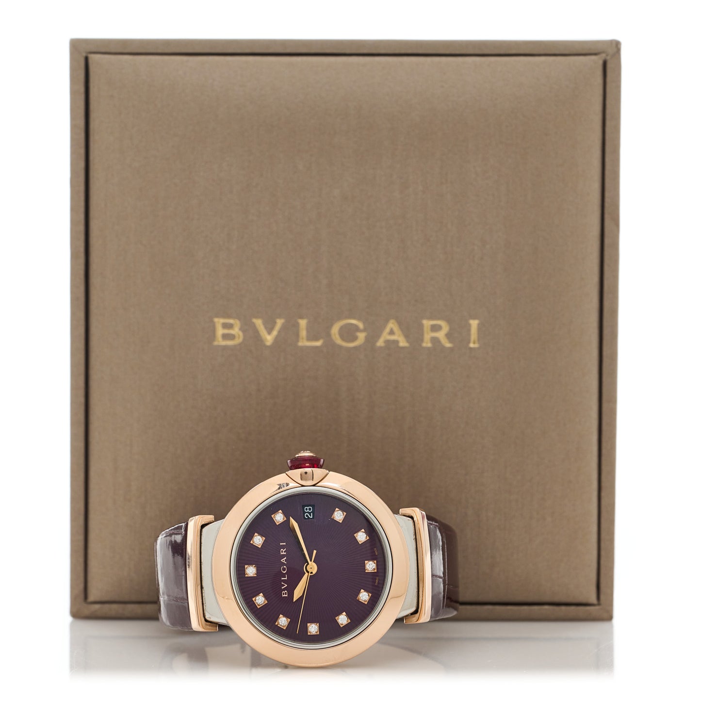 Stainless Steel 18K Rose Gold Alligator Diamond 33mm LVCEA Quartz Watch Burgundy