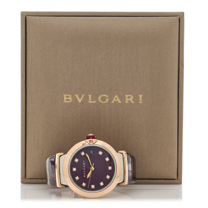 Bulgari Stainless Steel 18K Rose Gold Alligator Diamond 33mm LVCEA Quartz Watch Burgundy 5 of 5