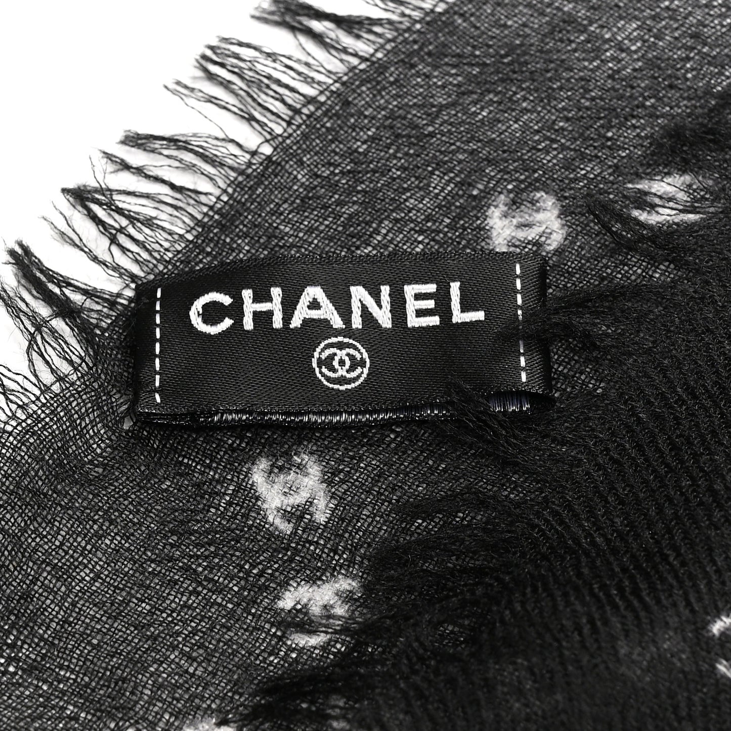 Cashmere Quilted CC Logo Scarf Black