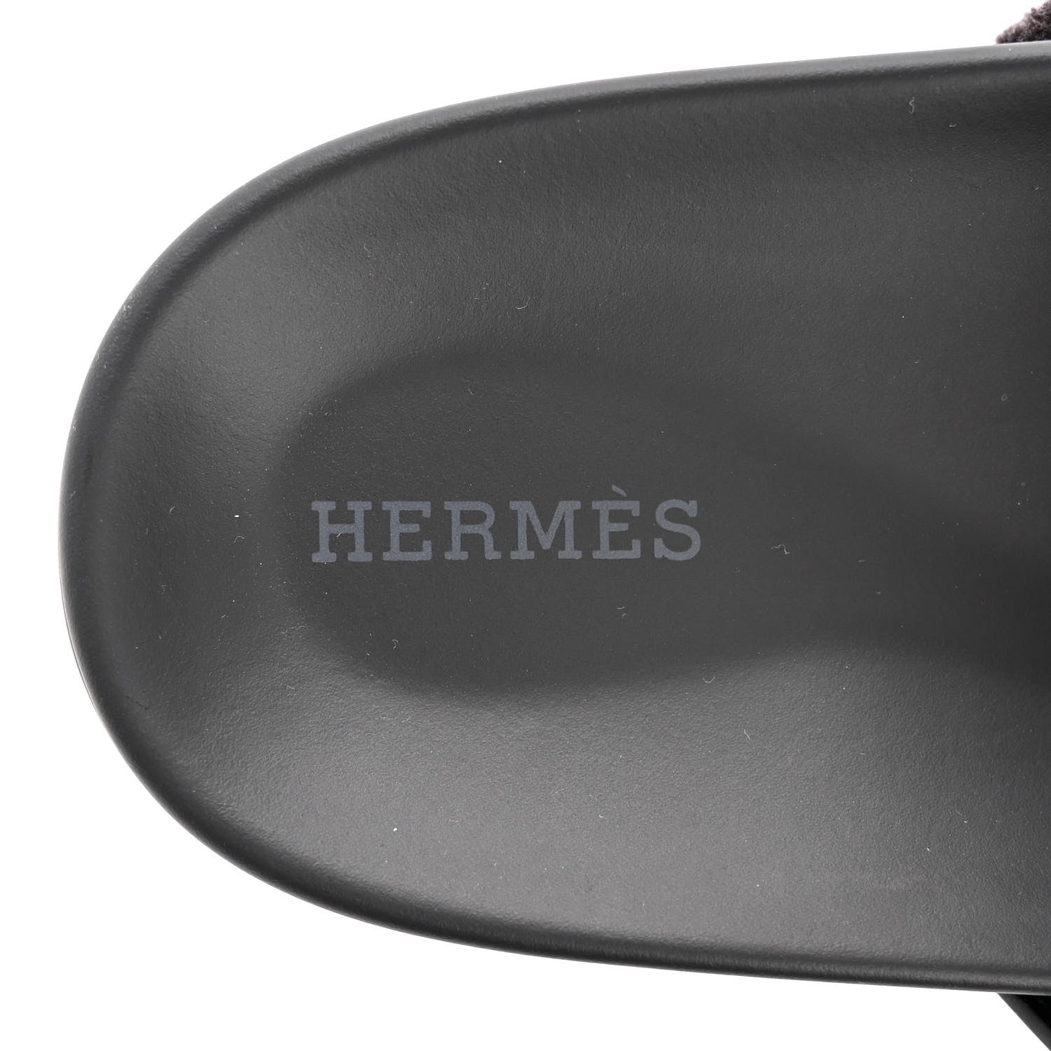 Hermes Techno Fringed H Canvas Caflskin Womens Chypre Sandals 41 Prunoir Black 7 of 10