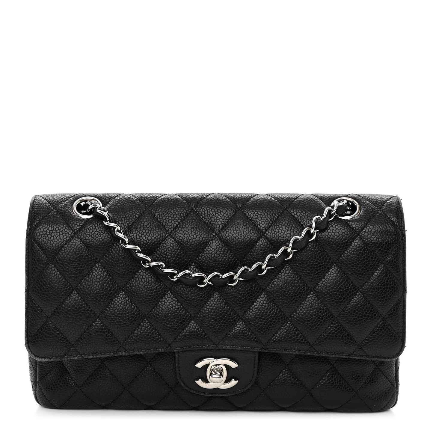 Caviar Quilted Medium Double Flap Black