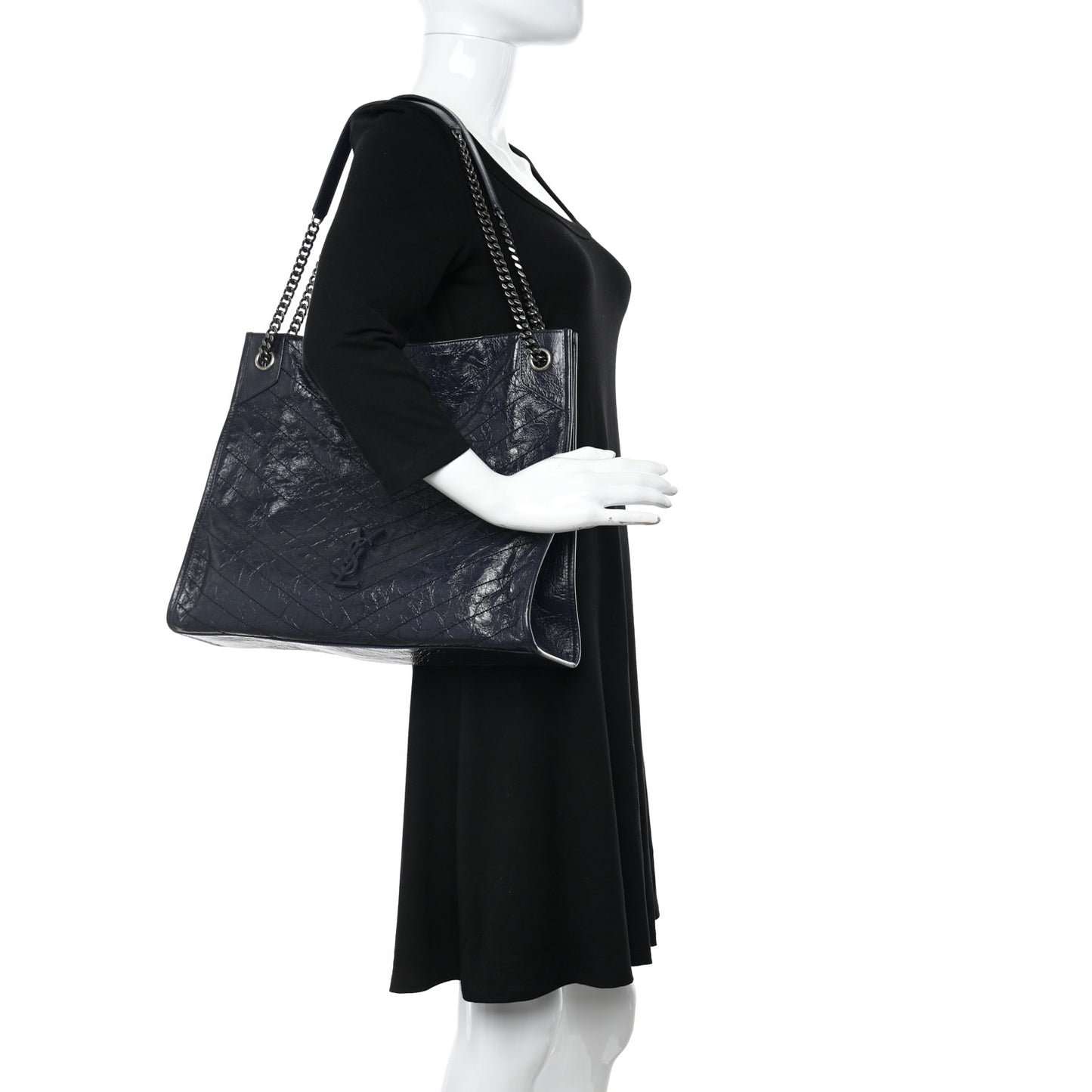 Crinkled Calfskin Matelasse Monogram Niki Shoulder Bag Deep Marine