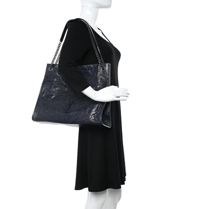 Saint Laurent Crinkled Calfskin Matelasse Monogram Niki Shoulder Bag Deep Marine 2 of 10