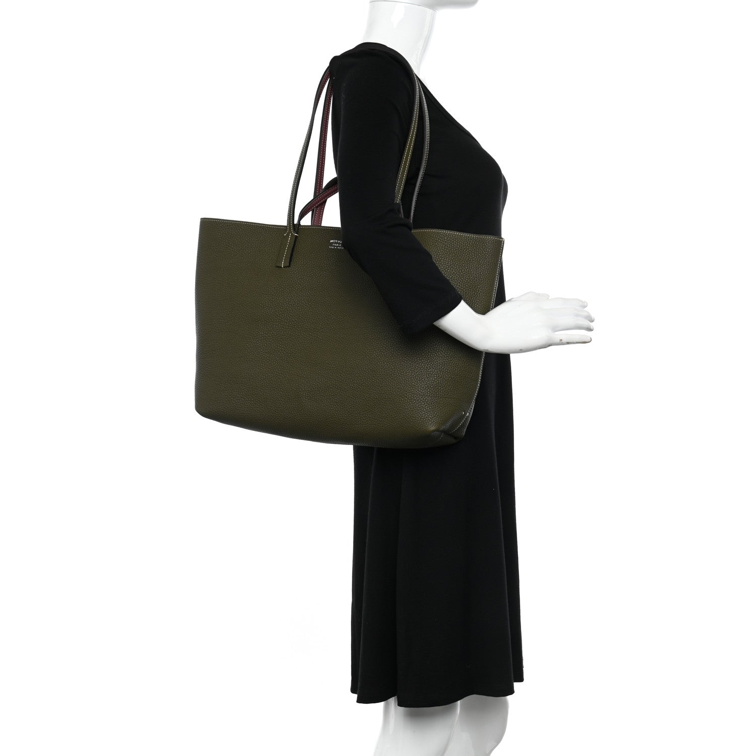 Moynat Taurillon Blush Calfskin Reversible Tote Dark Green Pink 2 of 16