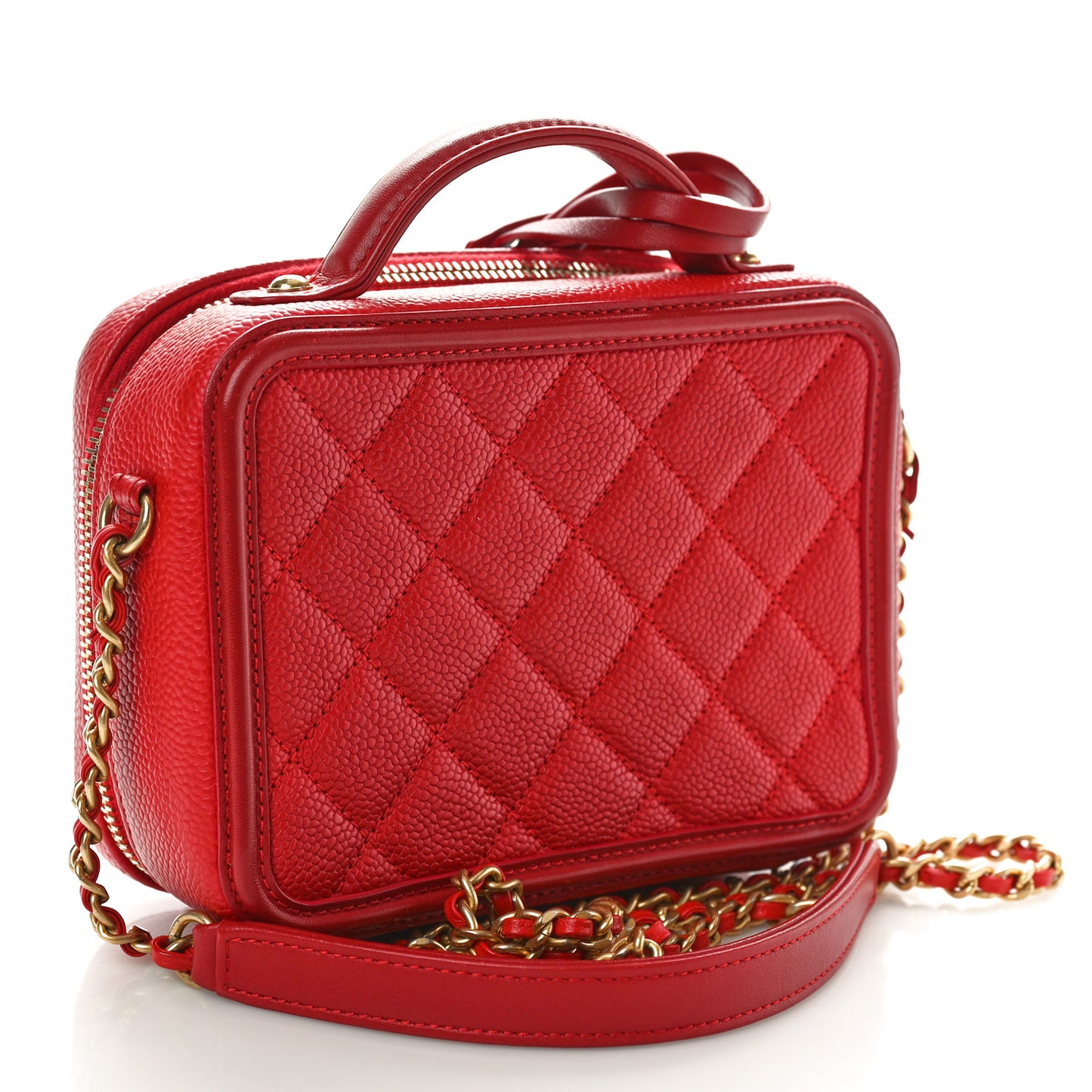 Caviar Quilted Small CC Filigree Vanity Case Red