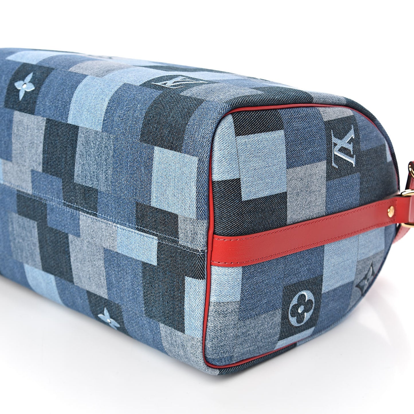 Denim Damier Monogram Patchwork Speedy Bandouliere 30 Blue Rouge
