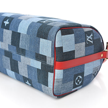 Louis Vuitton Denim Damier Monogram Patchwork Speedy Bandouliere 30 Blue Rouge 8 of 9
