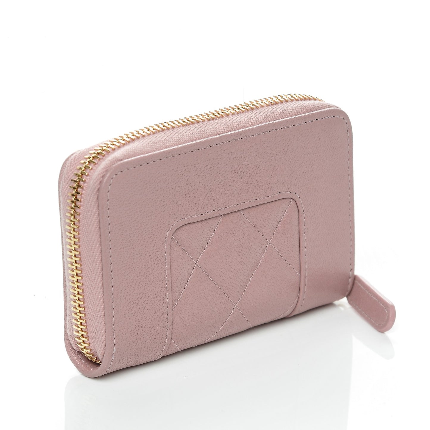 Sheepskin Quilted Mademoiselle Vintage Zip Coin Purse Light Pink