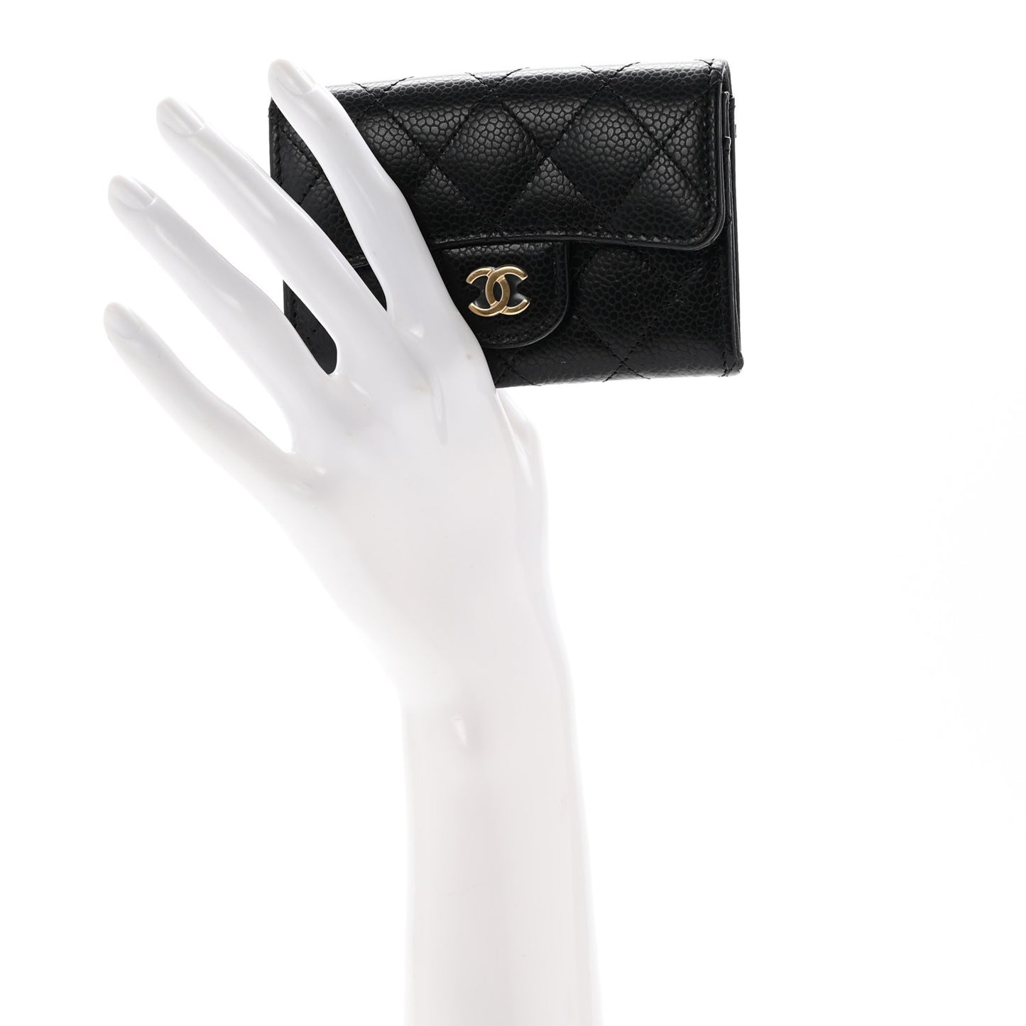 Caviar Quilted Flap Card Holder Wallet Black