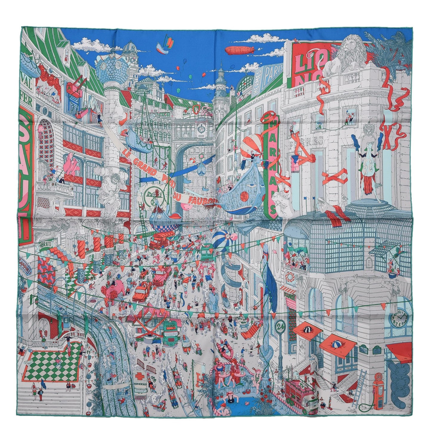 Silk Le Grand Prix Au Faubourg Scarf 90 Bleu Rose Menthol