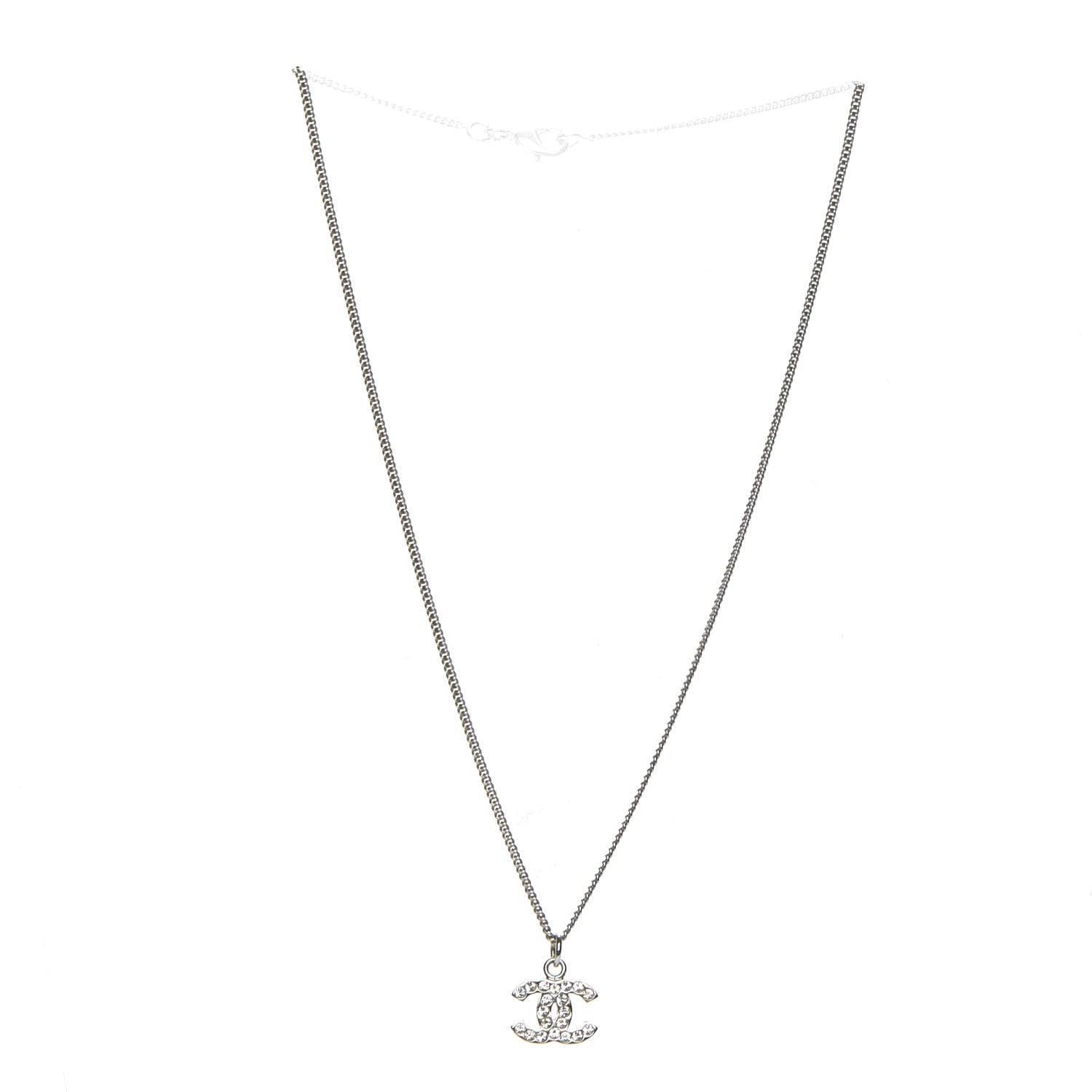 Chanel Crystal Timeless CC Necklace Silver 3 of 5