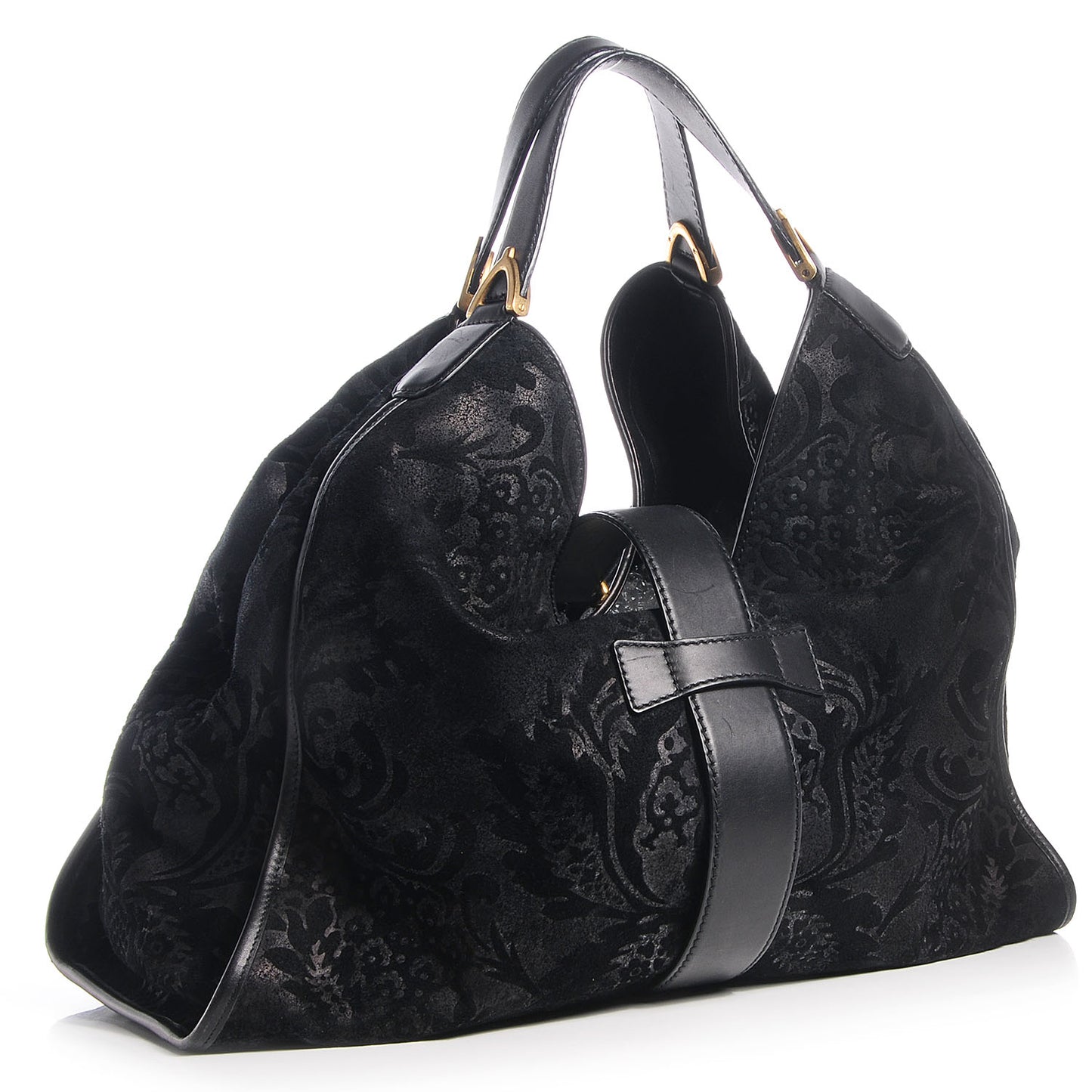 Brocade Large Stirrup Shoulder Bag Black