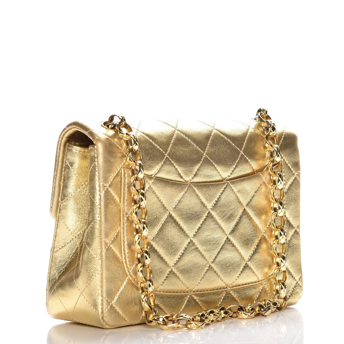 Metallic Lambskin Quilted Mini Square Flap Gold