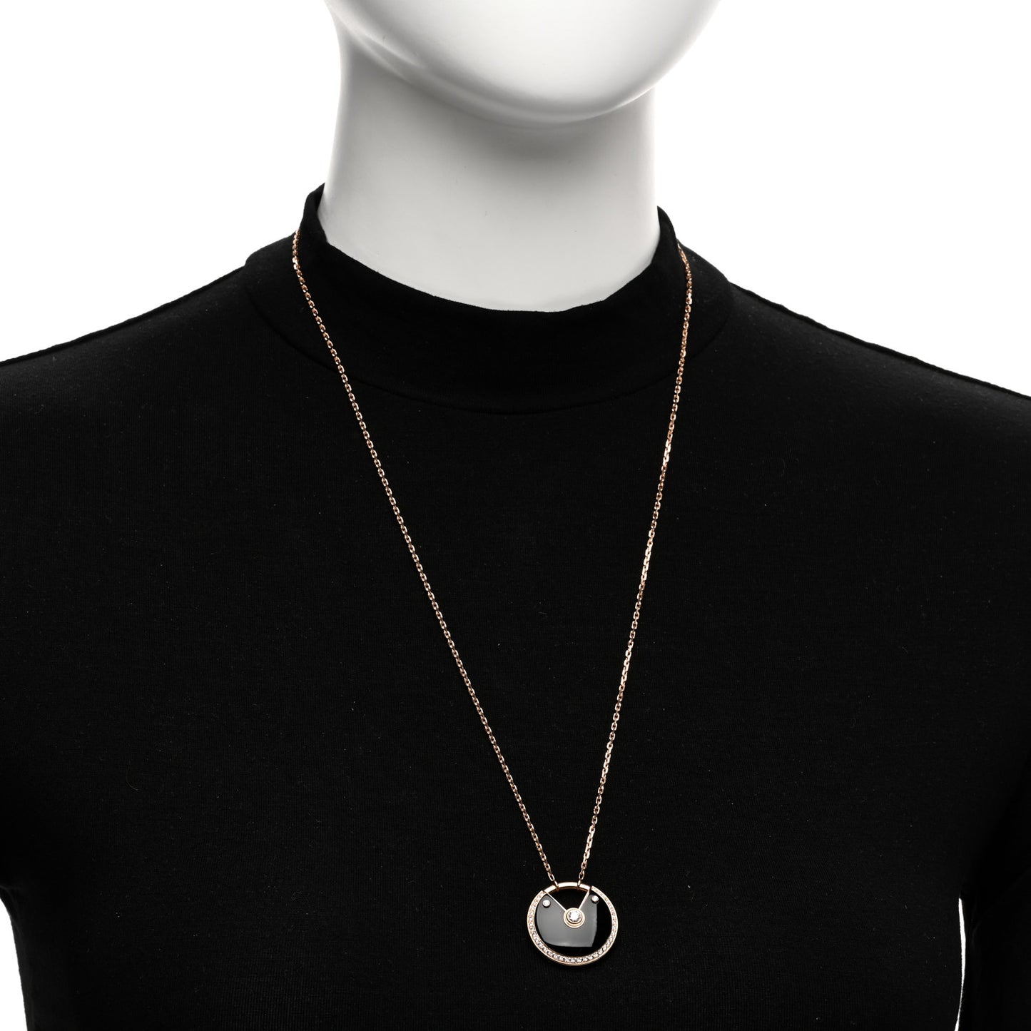18K Pink Gold Diamond Black Onyx MM Amulette de Cartier Pendant Necklace