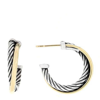 David Yurman Sterling Silver 18K Yellow Gold 23mm Crossover Cable Hoop Earrings 1 of 5