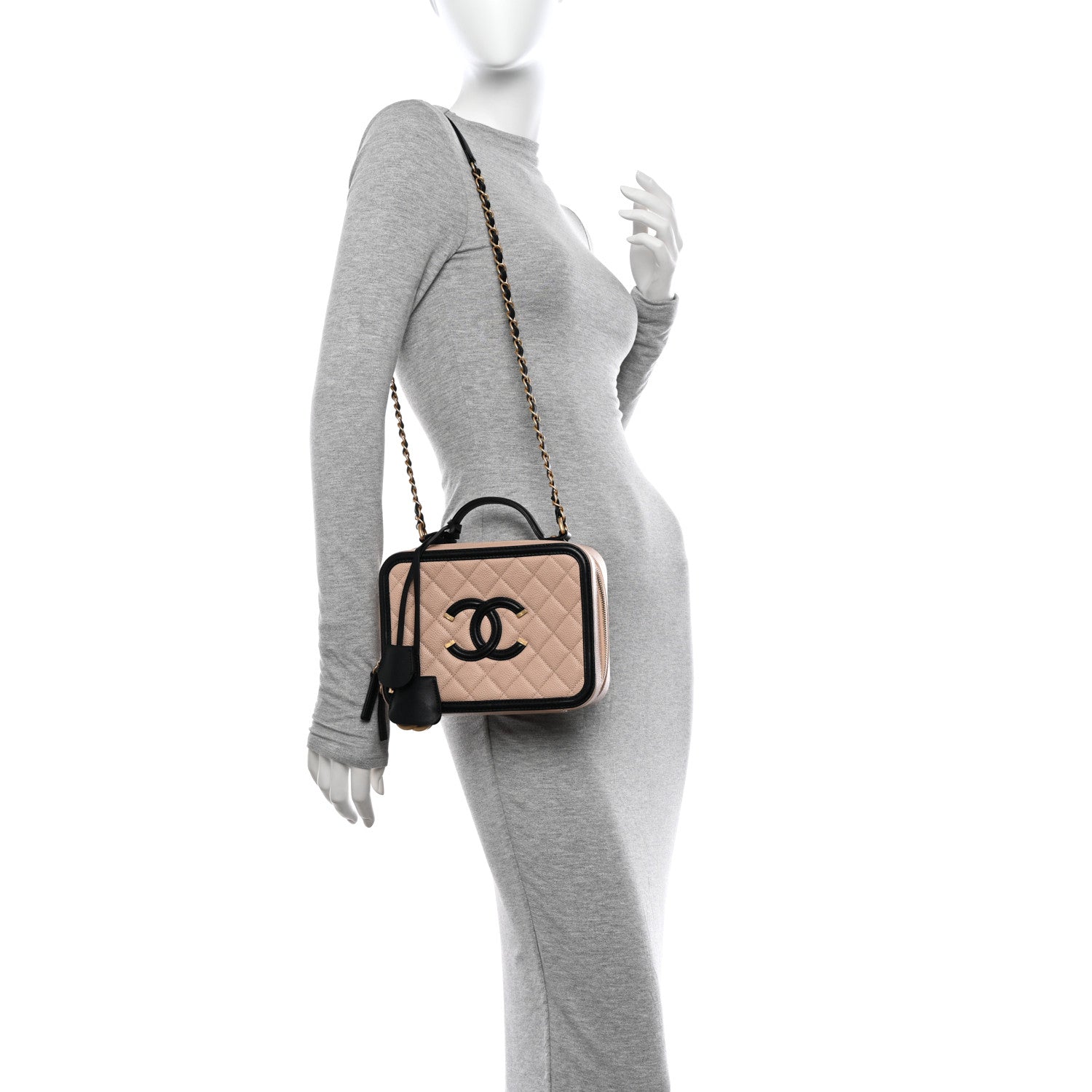 Chanel Caviar Quilted Medium CC Filigree Vanity Case Beige Black 2 of 10