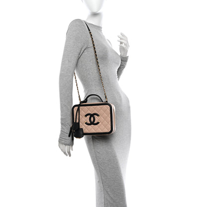 Chanel Caviar Quilted Medium CC Filigree Vanity Case Beige Black 2 of 10