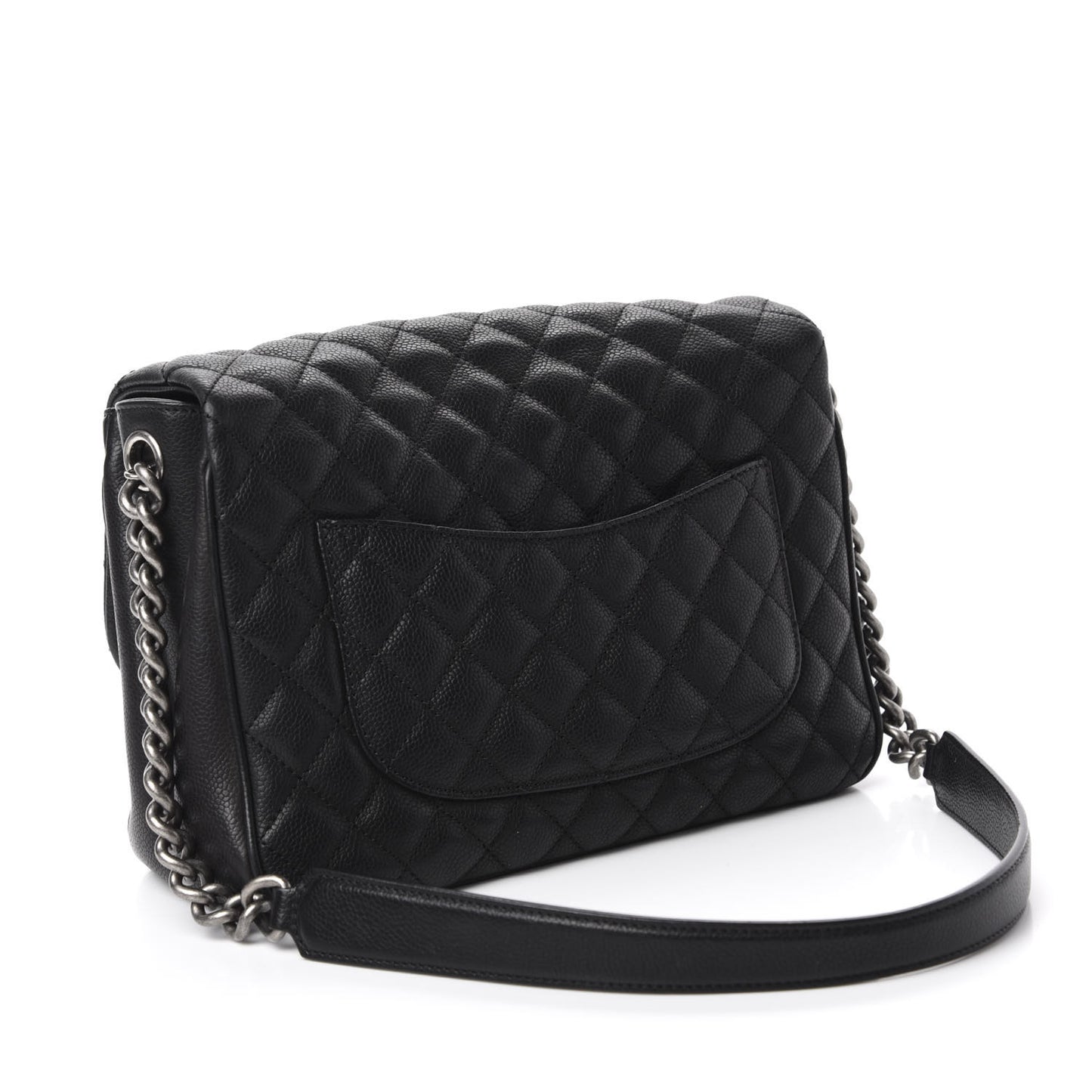 Caviar Quilted Medium Rock In Rome Single Flap Black
