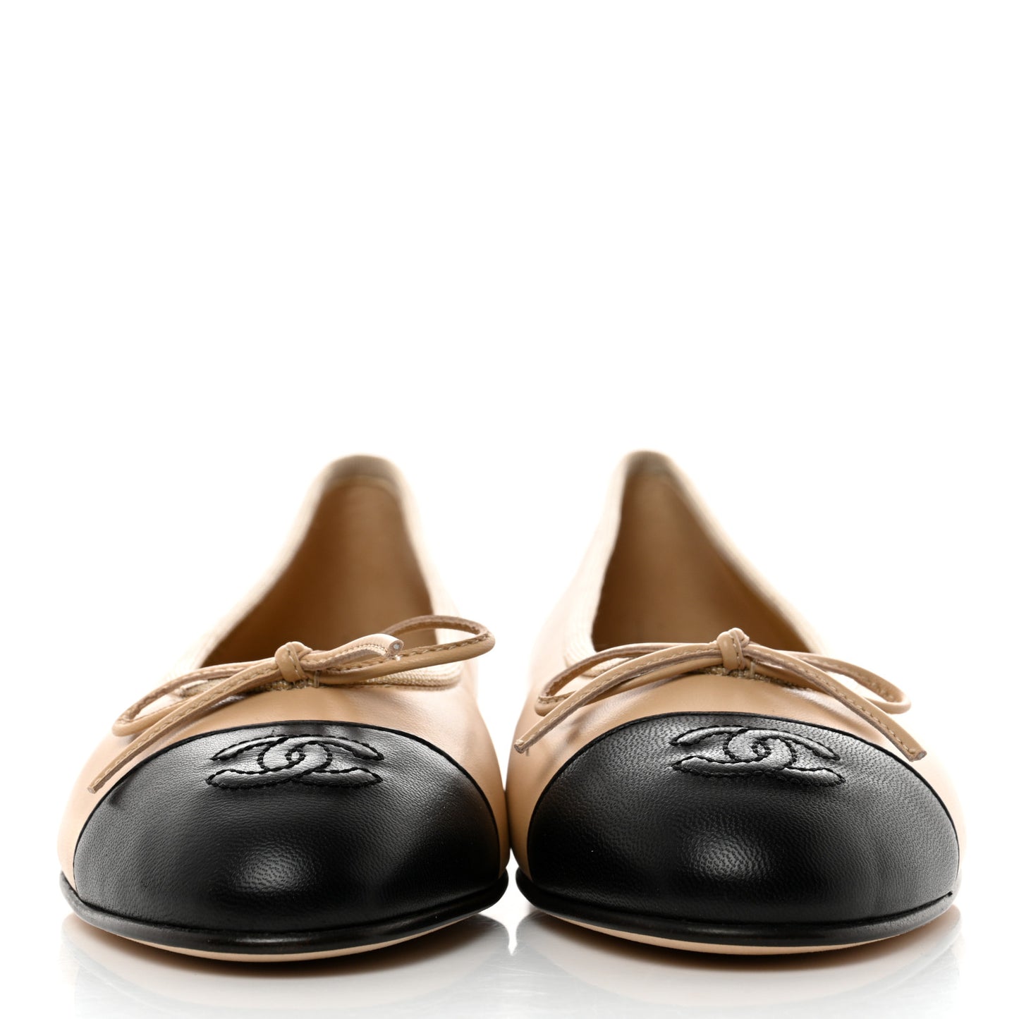 Lambskin Cap Toe CC Ballerina Flats 36.5 Beige Black