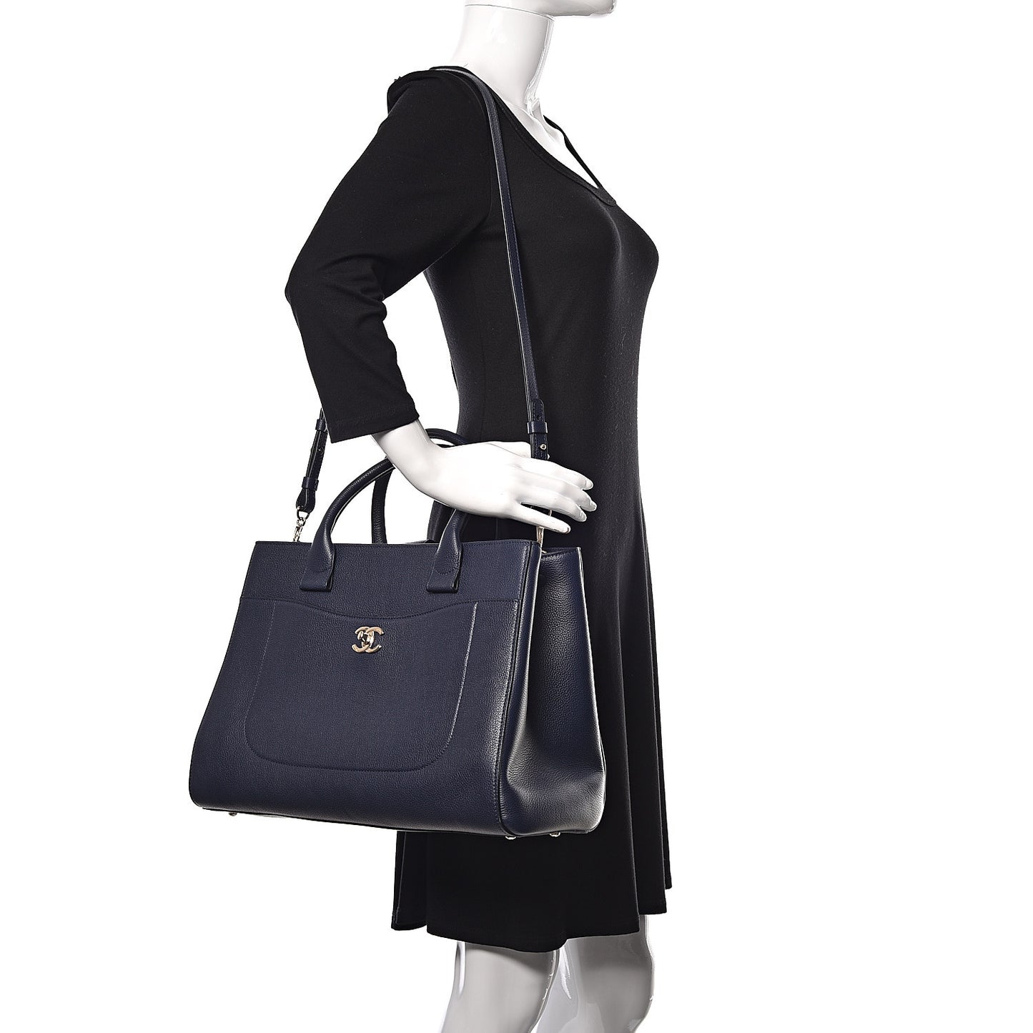 Grained Calfskin Medium Neo Executive Shopper Tote Navy