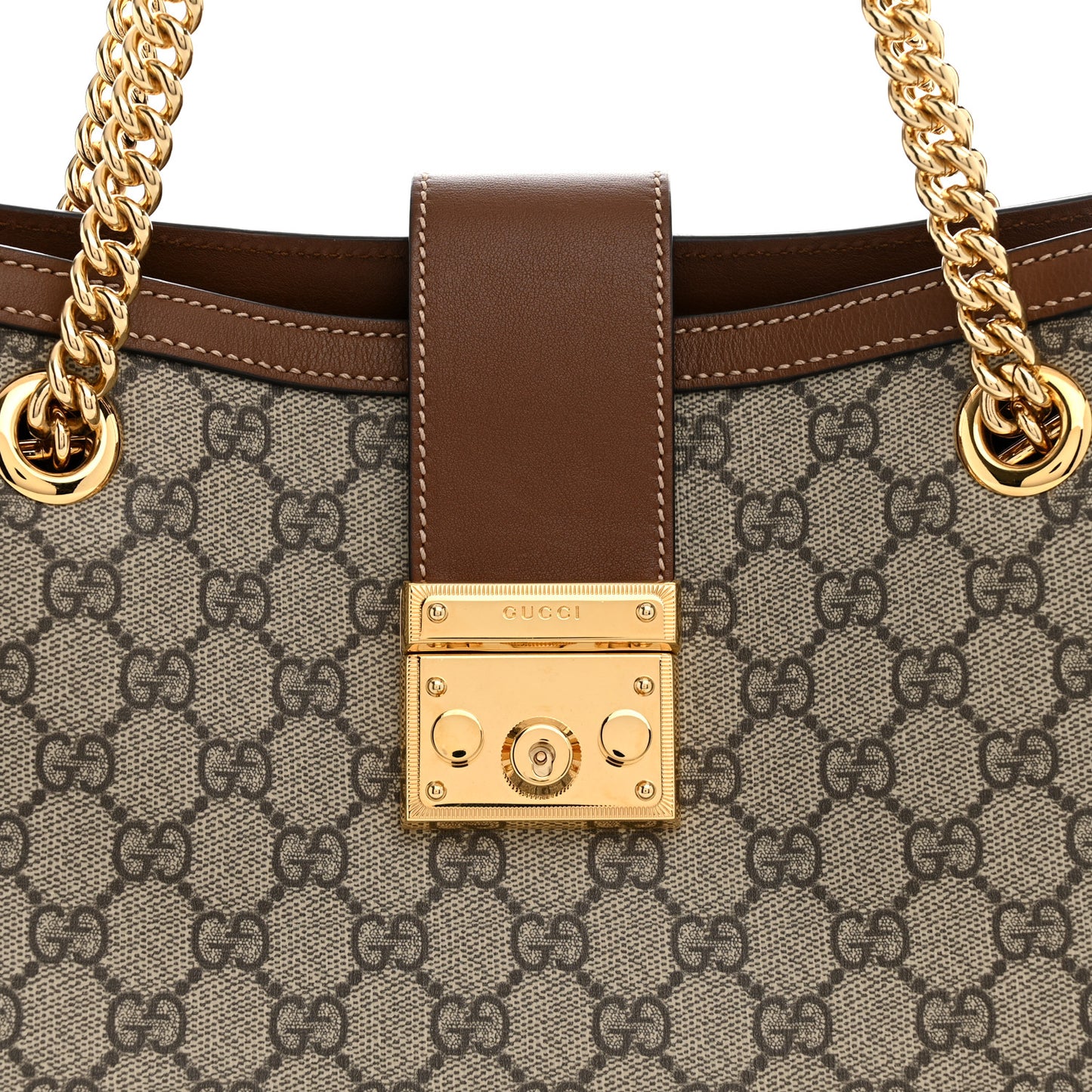 GG Supreme Monogram Medium Padlock Tote Beige Cuir