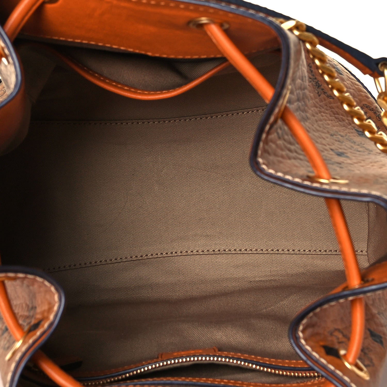 MCM Visetos Small Soft Berlin Drawstring Bucket Bag Cognac 5 of 8