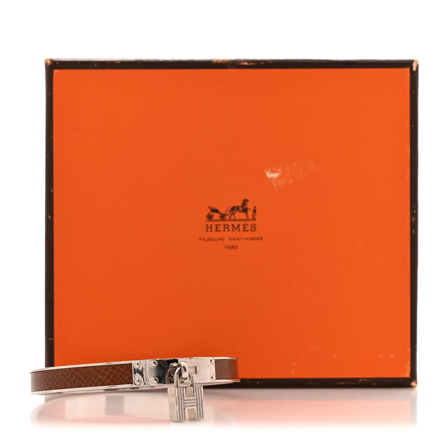 Hermes Lizard Kelly Lock Cadena Bracelet Brown 8 of 8