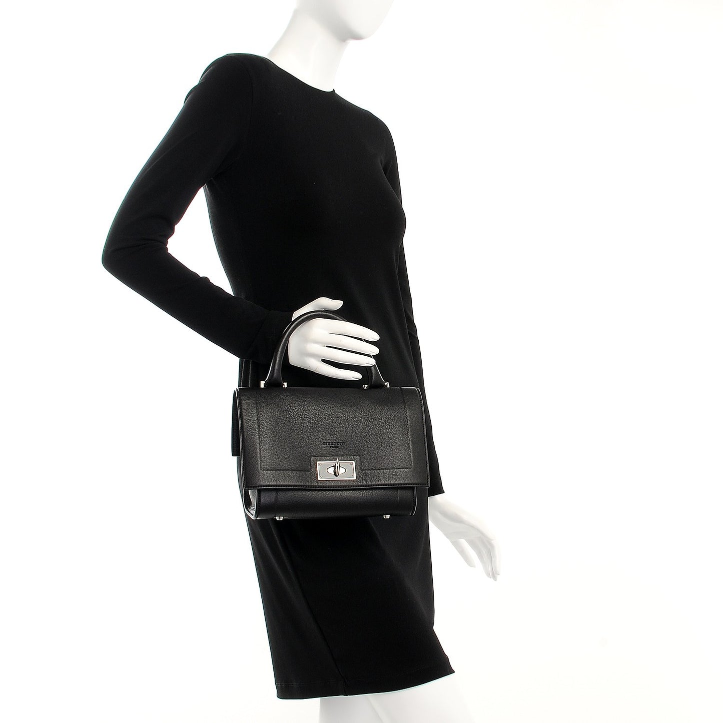 Grained Calfskin Mini Shark Lock Satchel Black