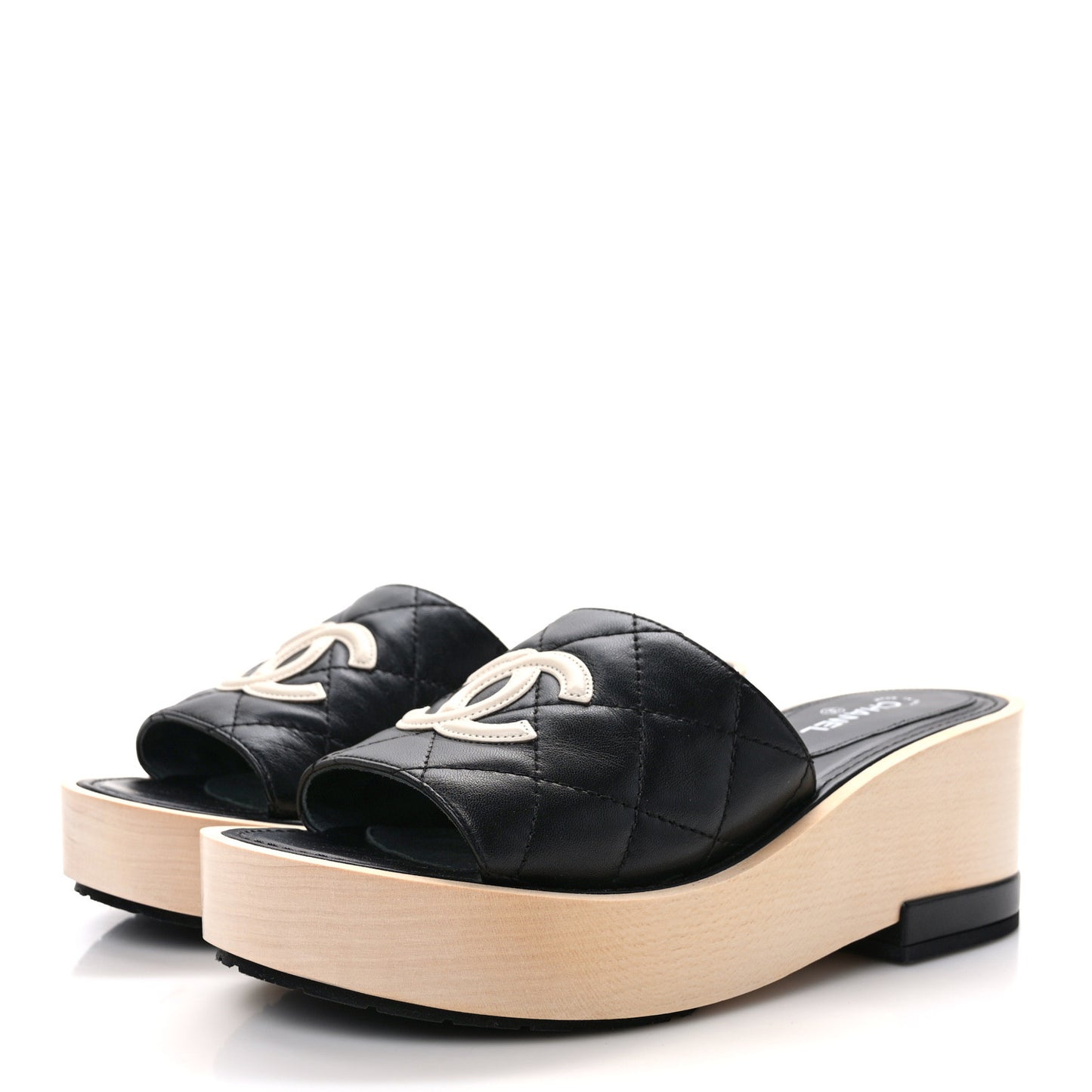 Lambskin CC Mule Sandals 37 Black Beige