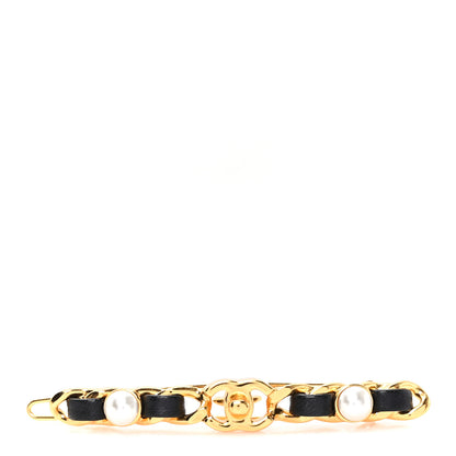 Chanel Pearl Lambskin CC More Is More Hair Clip Black Gold 1 of 3