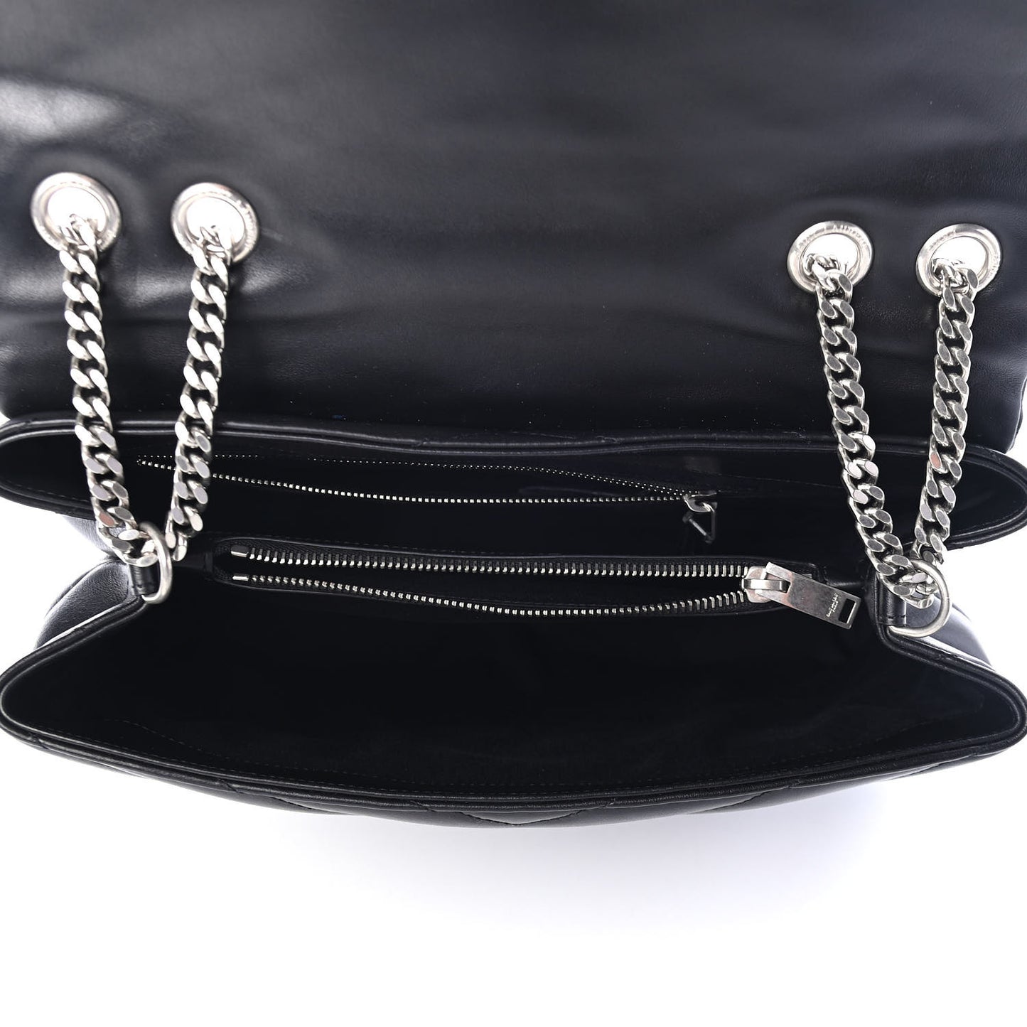 Calfskin Y Quilted Monogram Medium Loulou Chain Satchel Black