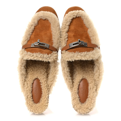 Hermes Suede Goatskin Shearling Womens Oz Mules 39 Natural Ecru 2 of 11