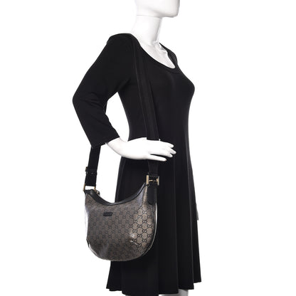 Gucci Crystal Monogram Medium Half Moon Hobo Black 2 of 12